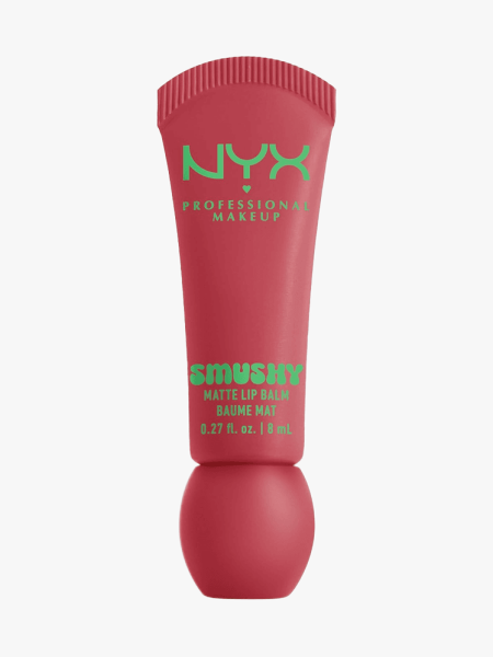 Nyx Professional Makeup Smushy Matte Lip Balm in Snuggle Szn in branded tube component on a light gray background