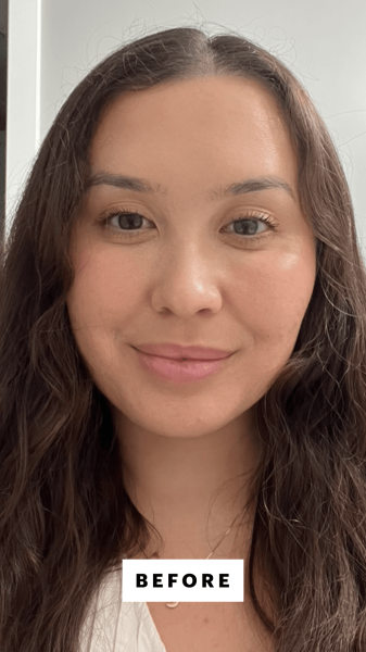 Allure contributor Catharine Malzahn before applying the Rhode Peptide Lip Shape in Balance Anfisa Skin ÂnGloss...